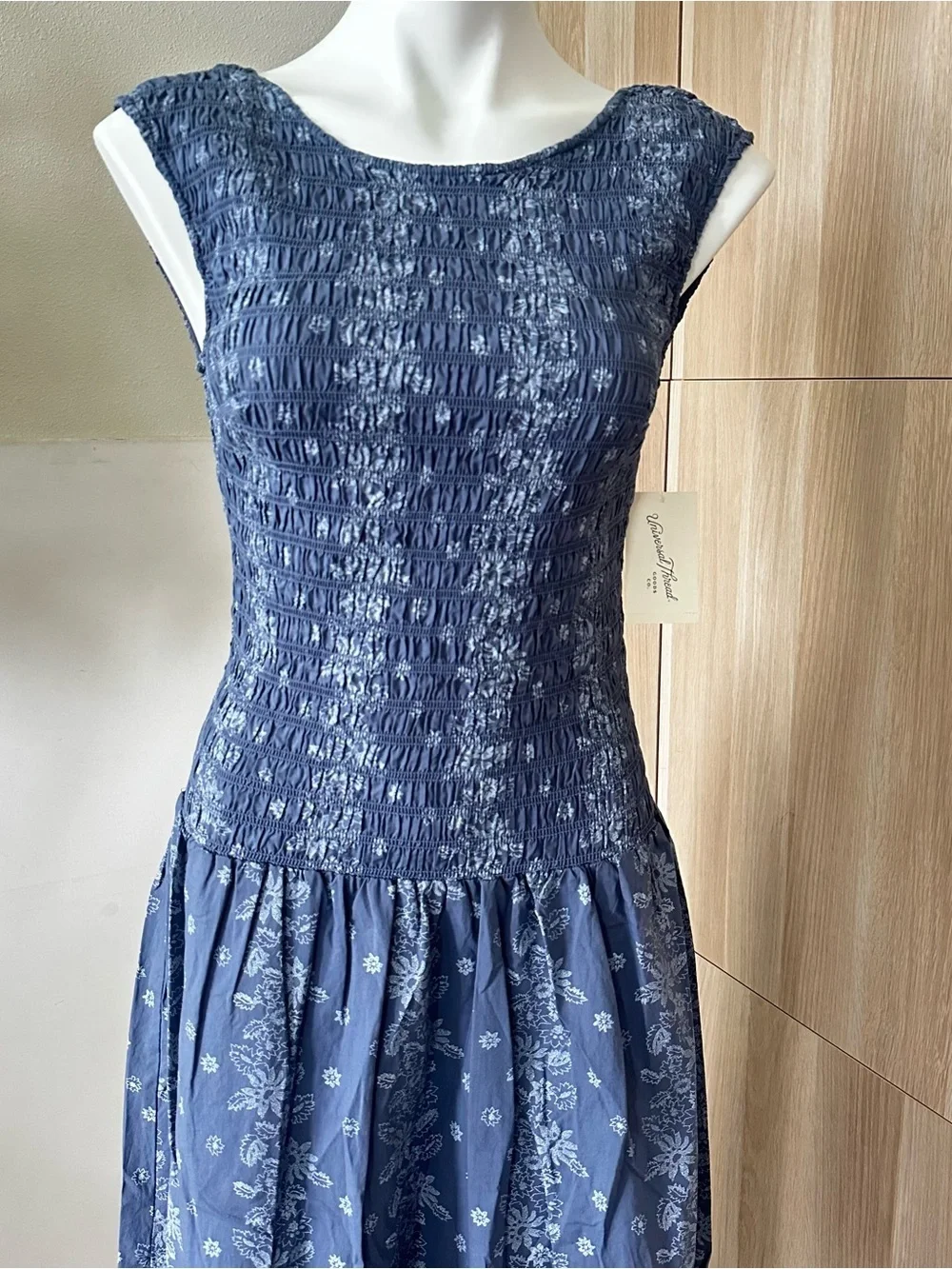 Universal Thread Blue Smocked Floral Midi Dress Size S